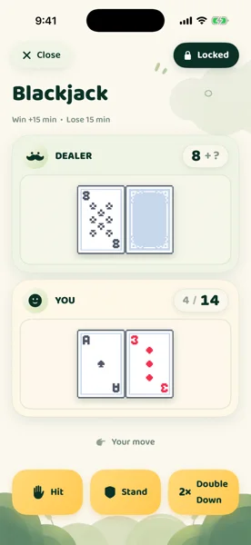 21 Lockout blackjack table mid-hand against the dealer